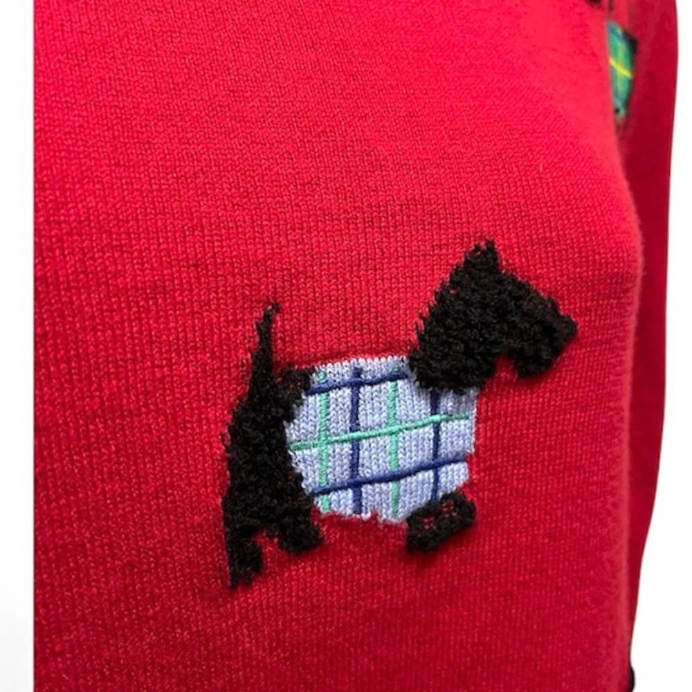 Talbots Embroidered Red & Black Scottish Dogs Cotton Blend Sweater - Picture 5 of 8
